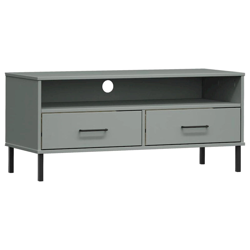 Meuble TV en pin massif avec pieds en métal – 106 cm (L) x 40 cm (P) x 46,5 cm (H)