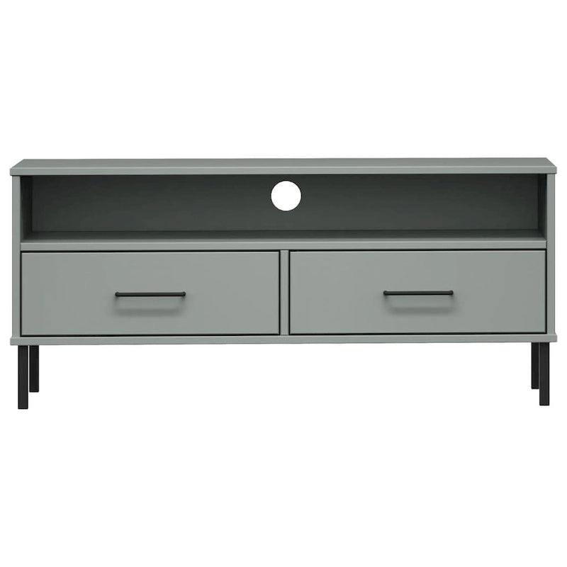 Meuble TV en pin massif avec pieds en métal – 106 cm (L) x 40 cm (P) x 46,5 cm (H)