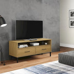Meuble TV en pin massif avec pieds en métal – 106 cm (L) x 40 cm (P) x 46,5 cm (H)