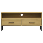 Meuble TV en pin massif avec pieds en métal – 106 cm (L) x 40 cm (P) x 46,5 cm (H)