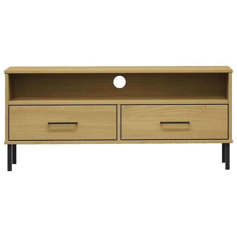 Meuble TV en pin massif avec pieds en métal – 106 cm (L) x 40 cm (P) x 46,5 cm (H)