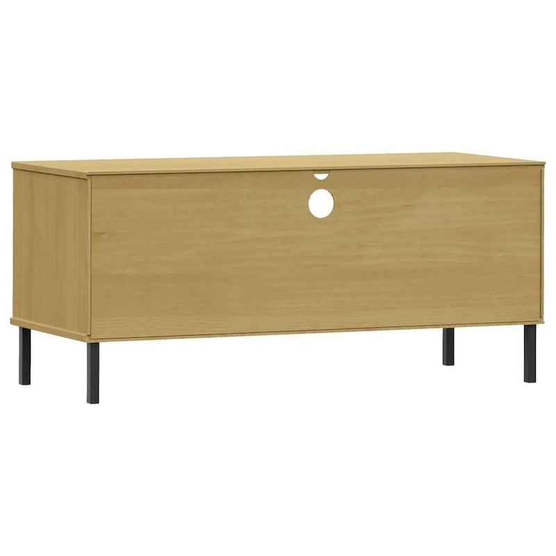 Meuble TV en pin massif avec pieds en métal – 106 cm (L) x 40 cm (P) x 46,5 cm (H)