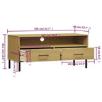 Meuble TV en pin massif avec pieds en métal – 106 cm (L) x 40 cm (P) x 46,5 cm (H)