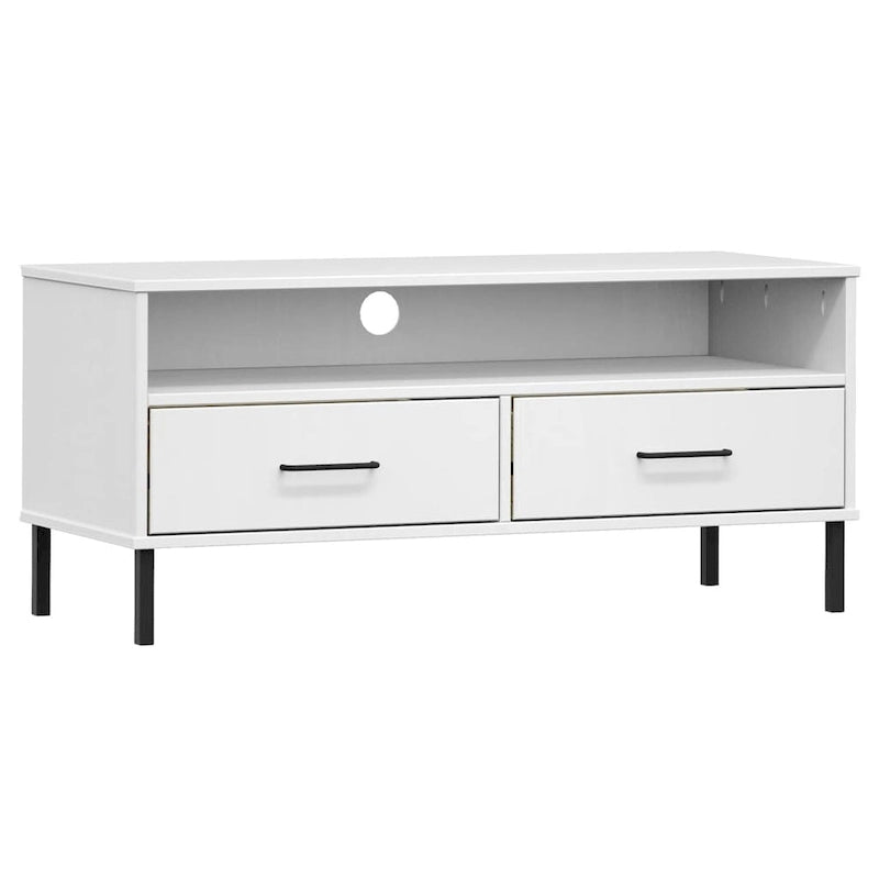 Meuble TV en pin massif avec pieds en métal – 106 cm (L) x 40 cm (P) x 46,5 cm (H)