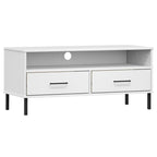 Meuble TV en pin massif avec pieds en métal – 106 cm (L) x 40 cm (P) x 46,5 cm (H)
