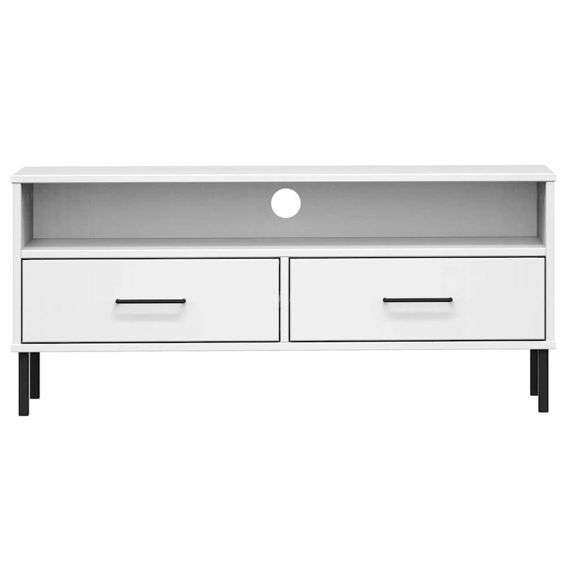 Meuble TV en pin massif avec pieds en métal – 106 cm (L) x 40 cm (P) x 46,5 cm (H)
