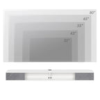 Meuble TV flottant mural 70" avec lumières LED, blanc et gris, installation par 1 personne