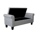 Banc de rangement capitonné en tissu avec accoudoirs et couvercle relevable