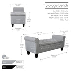 Banc de rangement capitonné en tissu avec accoudoirs et couvercle relevable