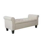 Banc de rangement capitonné en tissu avec accoudoirs et couvercle relevable