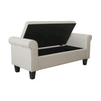 Banc de rangement capitonné en tissu avec accoudoirs et couvercle relevable