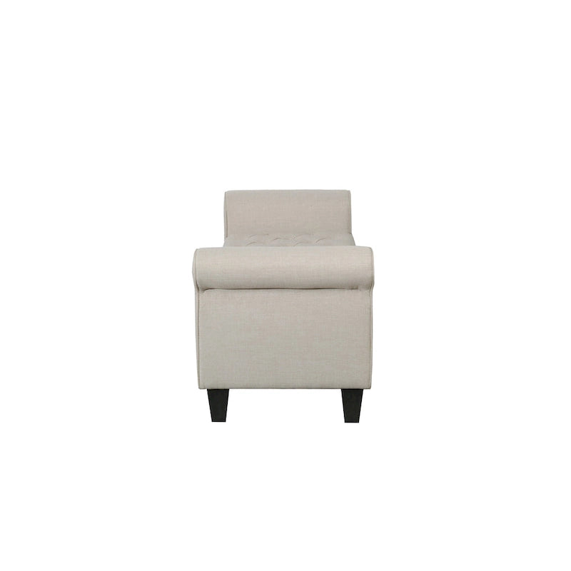Banc de rangement capitonné en tissu avec accoudoirs et couvercle relevable