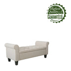 Banc de rangement capitonné en tissu avec accoudoirs et couvercle relevable