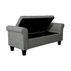 Banc de rangement capitonné en tissu avec accoudoirs et couvercle relevable