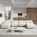 Canapé d'angle modulaire 6 places en forme de U de 3,71 m en velours Teddy avec méridiennes poufs