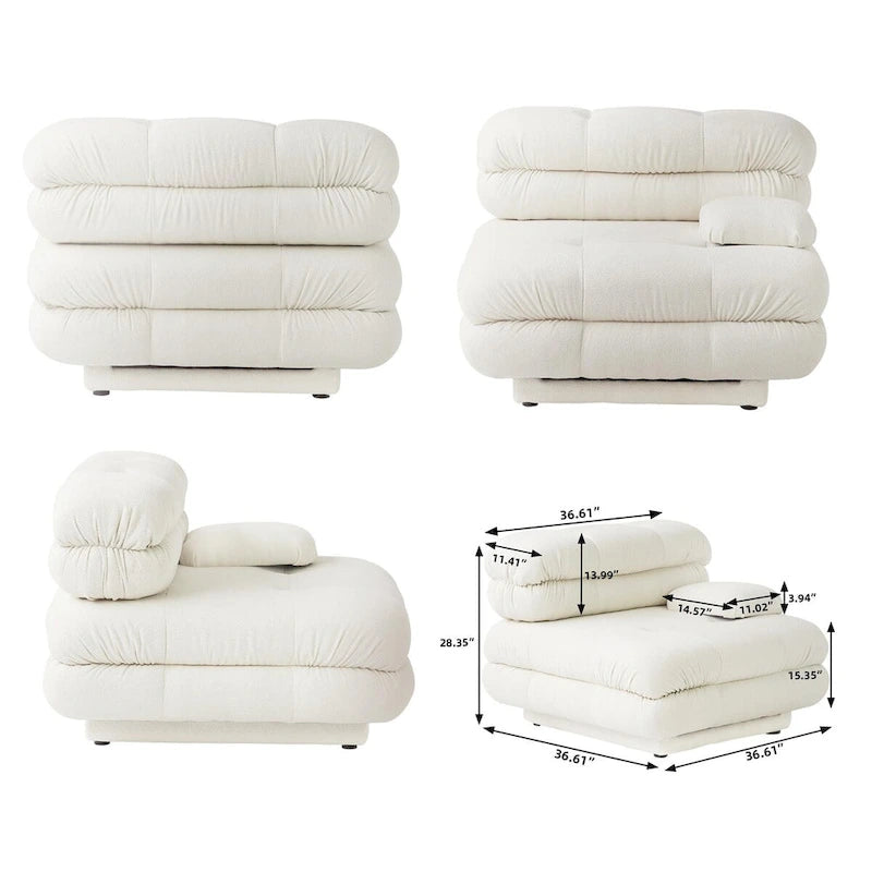 Canapé d'angle modulaire 6 places en forme de U de 3,71 m en velours Teddy avec méridiennes poufs