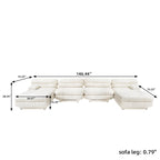 Canapé d'angle modulaire 6 places en forme de U de 3,71 m en velours Teddy avec méridiennes poufs