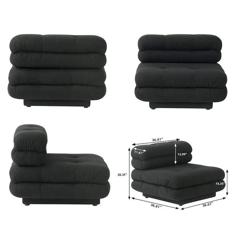 Canapé d'angle modulaire 6 places en forme de U de 3,71 m en velours Teddy avec méridiennes poufs