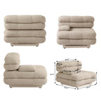 Canapé d'angle modulaire 6 places en forme de U de 3,71 m en velours Teddy avec méridiennes poufs
