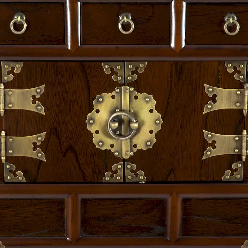 Table d'appoint ou de chevet à 3 tiroirs de style asiatique ancien, faite à la main