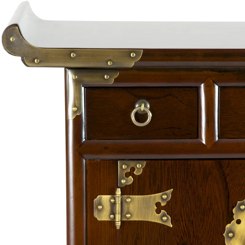 Table d'appoint ou de chevet à 3 tiroirs de style asiatique ancien, faite à la main