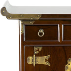 Table d'appoint ou de chevet à 3 tiroirs de style asiatique ancien, faite à la main