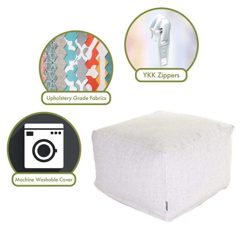 Pouf de 27" en poly/lin – Repose-pieds, table d'appoint ou siège supplémentaire