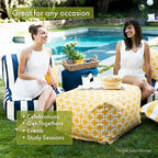Pouf de 27" en poly/lin – Repose-pieds, table d'appoint ou siège supplémentaire