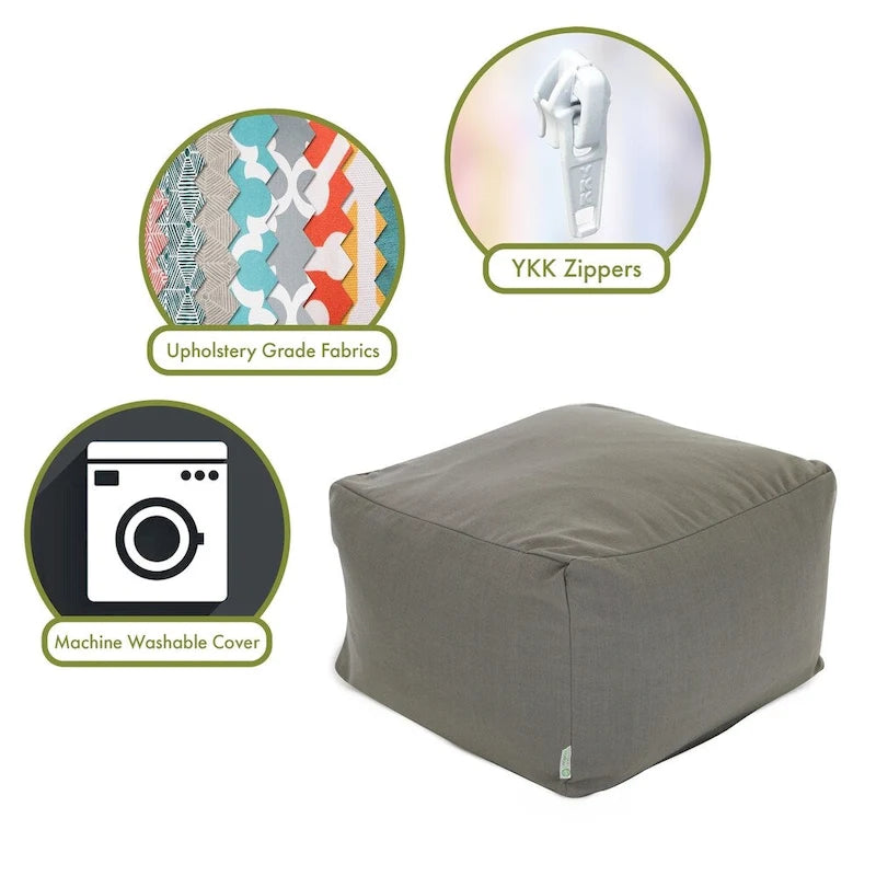 Pouf de 27" en poly/lin – Repose-pieds, table d'appoint ou siège supplémentaire