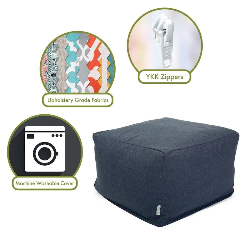 Pouf de 27" en poly/lin – Repose-pieds, table d'appoint ou siège supplémentaire