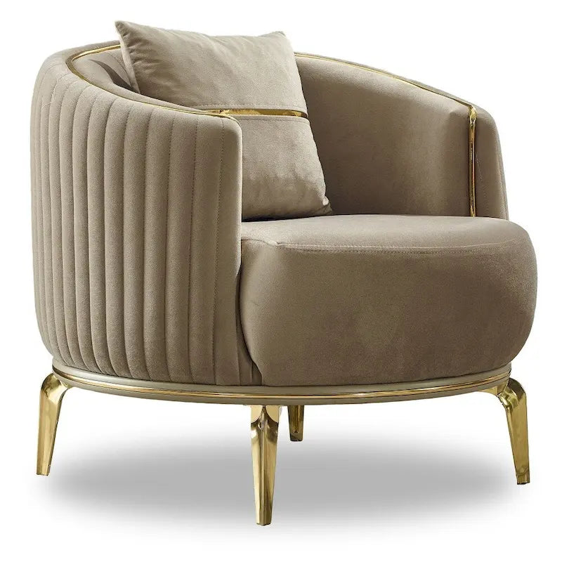 Ensemble de salon 4 pièces – 2 canapés et 2 fauteuils avec pieds dorés