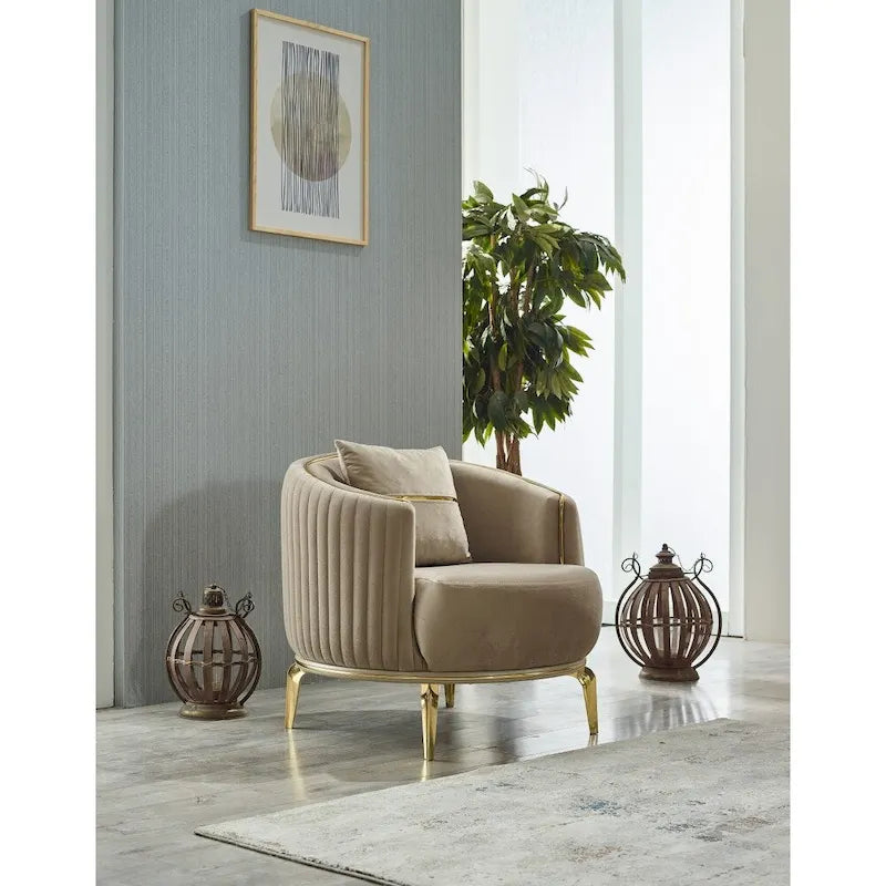 Ensemble de salon 4 pièces – 2 canapés et 2 fauteuils avec pieds dorés