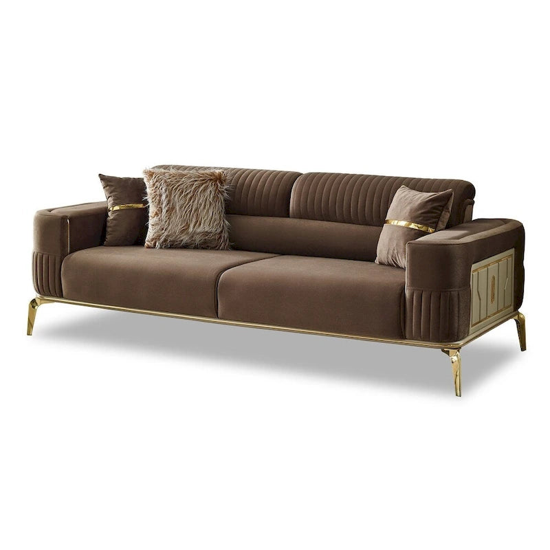 Ensemble de salon 4 pièces – 2 canapés et 2 fauteuils avec pieds dorés