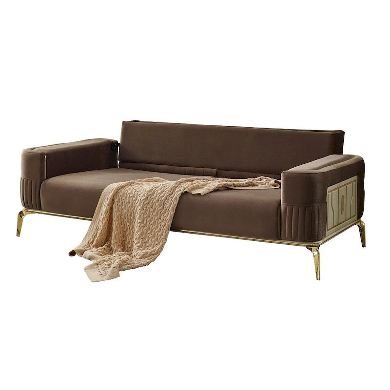 Ensemble de salon 4 pièces – 2 canapés et 2 fauteuils avec pieds dorés