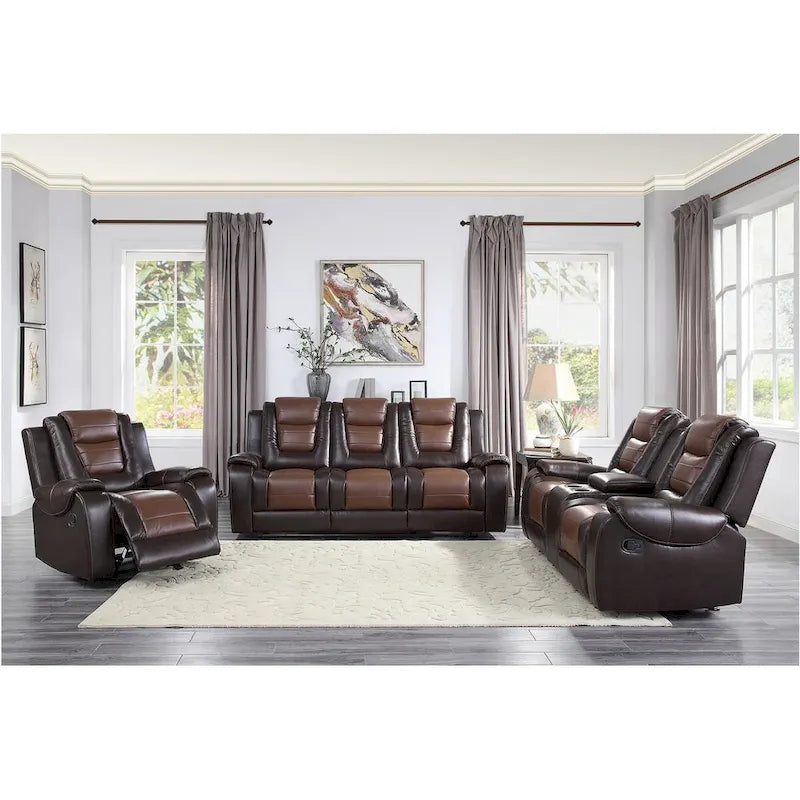 Ensemble de salon inclinable en similicuir avec porte-gobelets et rangement