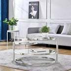 Table basse ronde à 3 niveaux en verre avec plateau rotatif à 360°