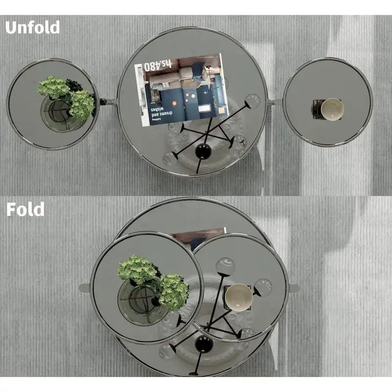 Table basse ronde à 3 niveaux en verre avec plateau rotatif à 360°