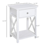 Table d'appoint de ferme blanche avec tiroir, étagère ouverte et cadre en X
