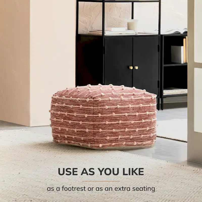 Pouf ottoman carré en coton fait main de 56 cm pour le salon ou la chambre de bébé