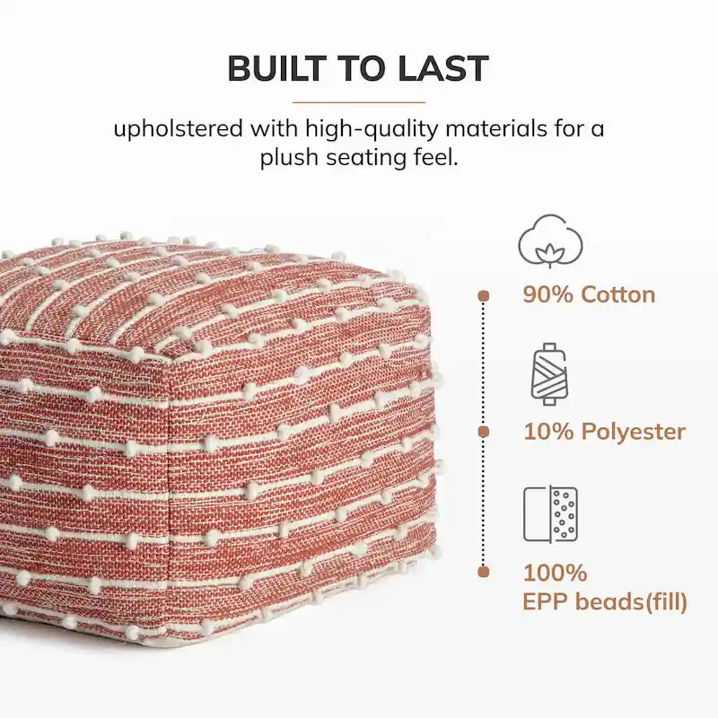 Pouf ottoman carré en coton fait main de 56 cm pour le salon ou la chambre de bébé