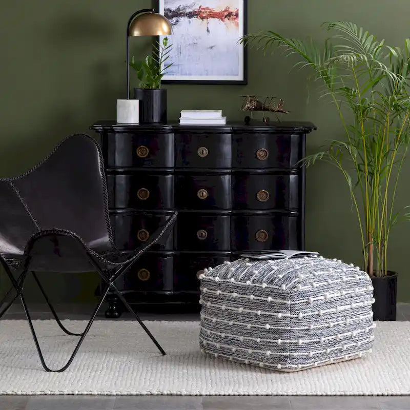 Pouf ottoman carré en coton fait main de 56 cm pour le salon ou la chambre de bébé