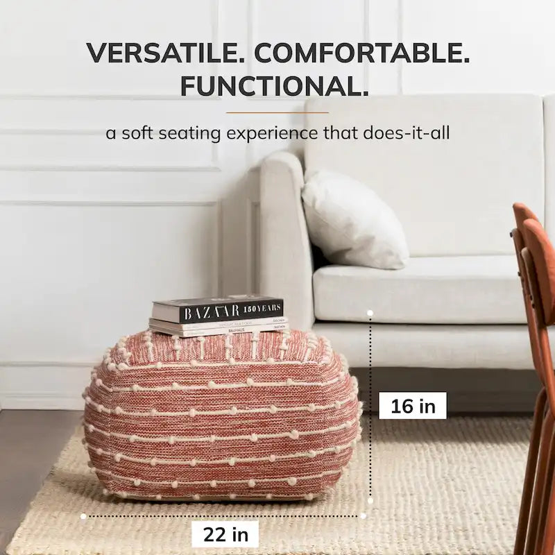 Pouf ottoman carré en coton fait main de 56 cm pour le salon ou la chambre de bébé