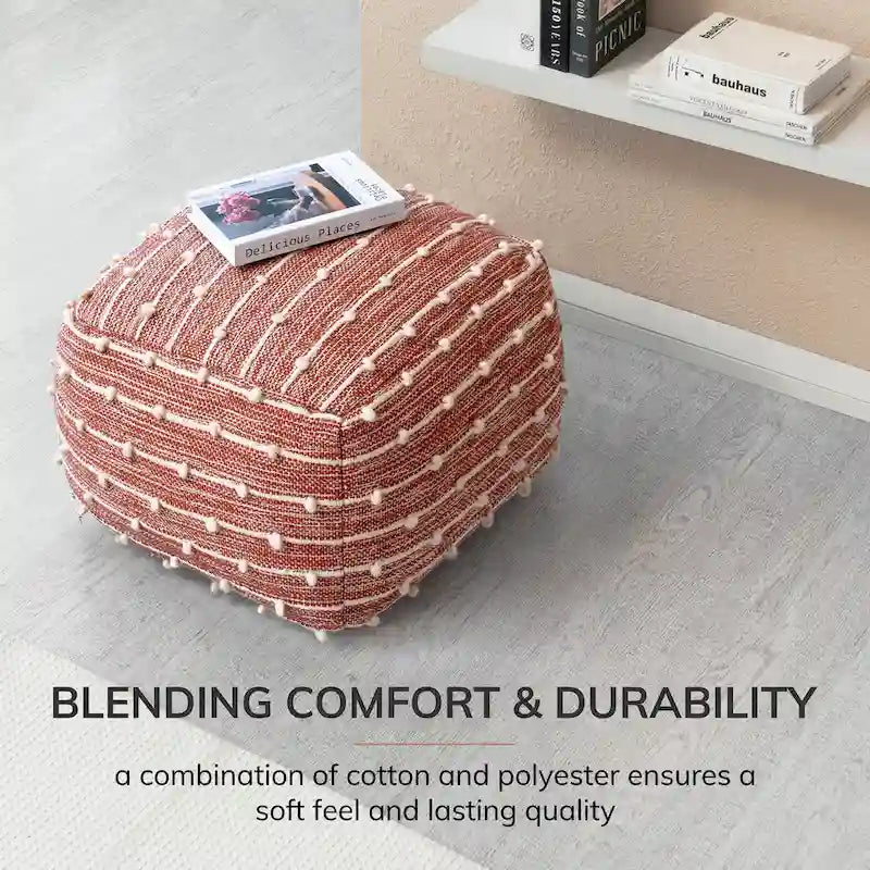 Pouf ottoman carré en coton fait main de 56 cm pour le salon ou la chambre de bébé