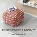 Pouf ottoman carré en coton fait main de 56 cm pour le salon ou la chambre de bébé