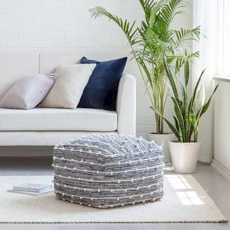 Pouf ottoman carré en coton fait main de 56 cm pour le salon ou la chambre de bébé