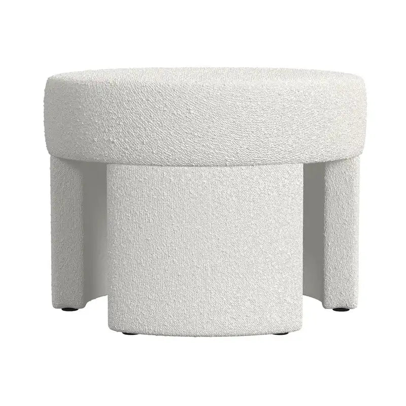 Ottoman moderne en bouclé crème – Repose-pieds, table basse et siège d'appoint