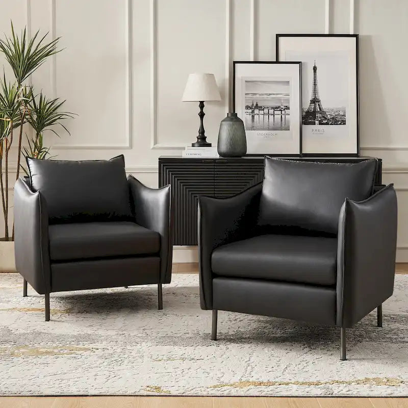 Lot de 2 fauteuils modernes en tissu anti-rayures avec pieds en métal noir