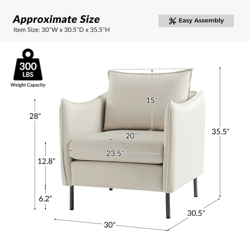Lot de 2 fauteuils modernes en tissu anti-rayures avec pieds en métal noir
