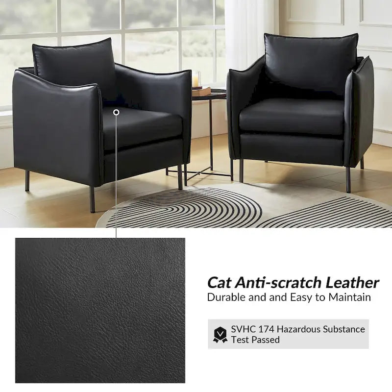 Lot de 2 fauteuils modernes en tissu anti-rayures avec pieds en métal noir