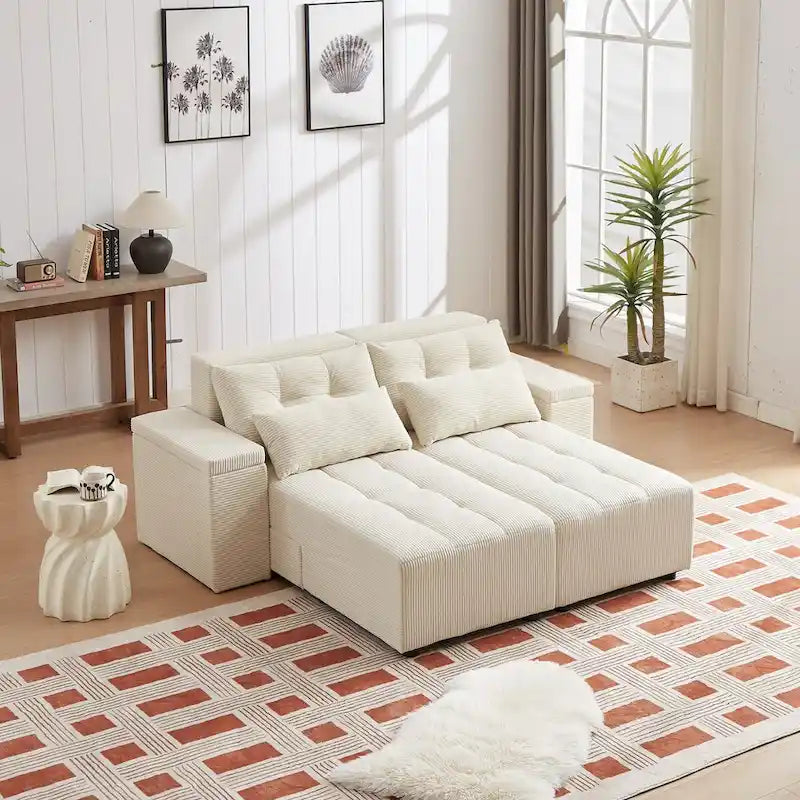 Canapé modulaire sectionnel 3-en-1 en velours côtelé beige avec 4 rangements